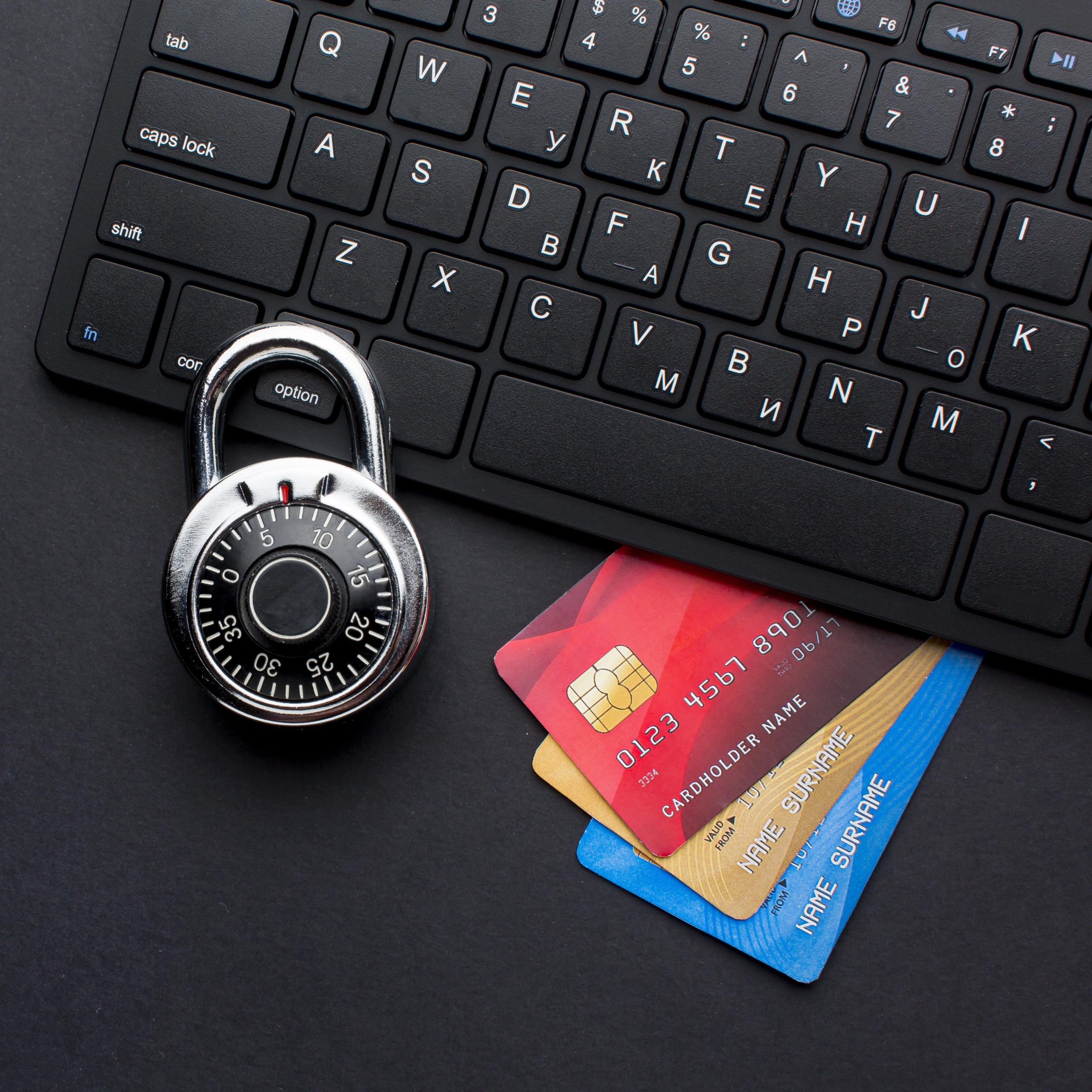 top view keyboard with credit cards lock scaled