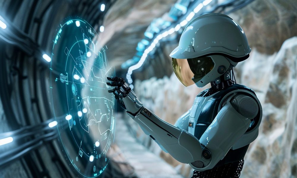futuristic scene with high tech robot used construction industry