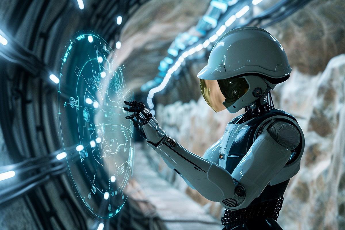 futuristic scene with high tech robot used construction industry