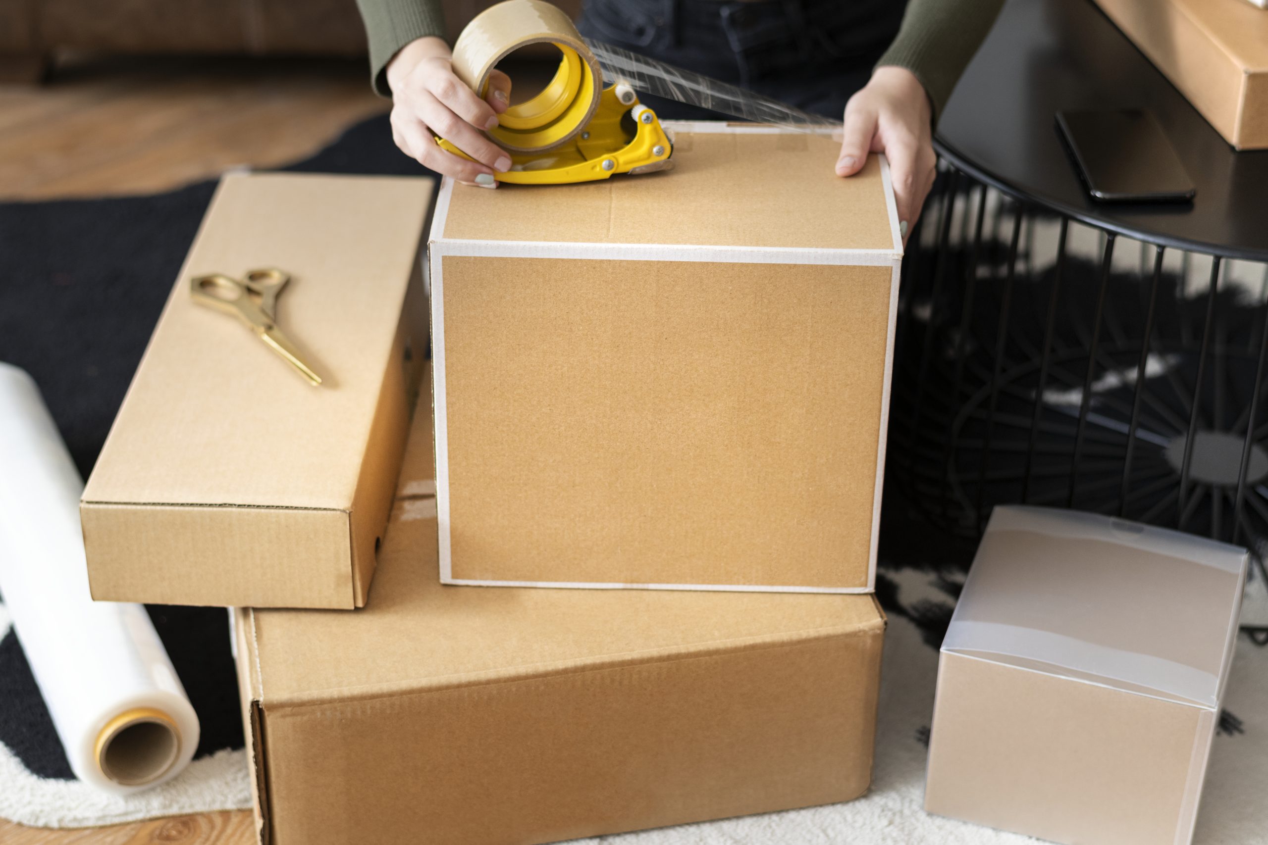 small business owner packing product parcel boxes delivery scaled